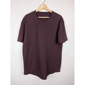 BYLT Shirt Mens XL Maroon Gray Polka Dot Drop Cut Lux Short Sleeve Stretch